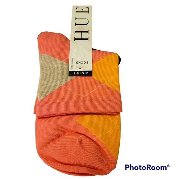 384 Hue Ankle Socks Pinkie Argyle Shorties OS Heather Oatmeal and Light coral